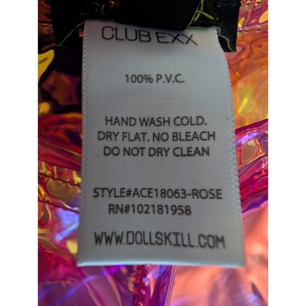 Dolls Kill Club Exx Holographic Overall Dress Womens S Pink Rave Party Cyberpunk - Picture 8 of 9